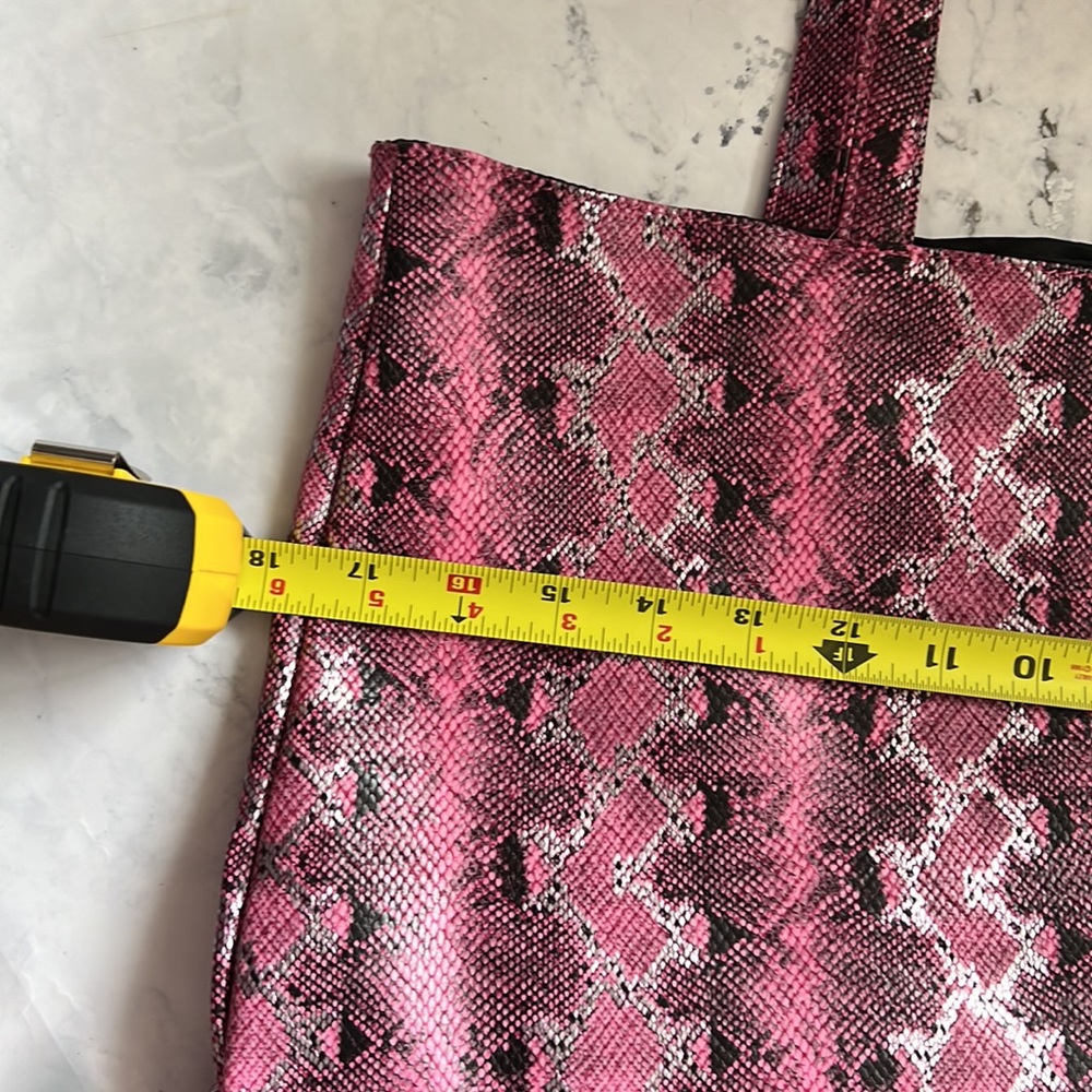 Large Pink Python Print Tote With Pouch - image 5